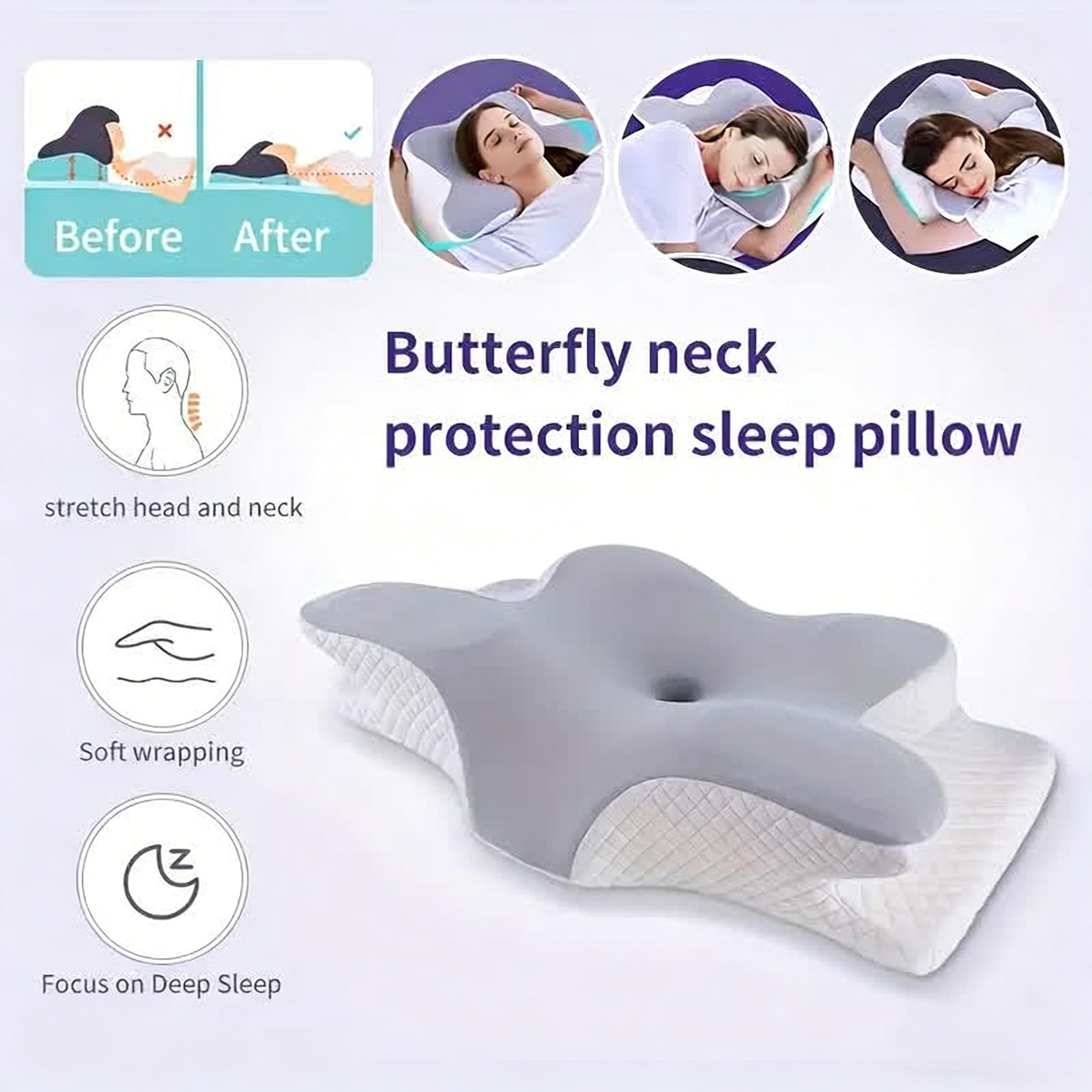 Memory Foam Pillows Butterfly Shaped Relaxing Cervical Slow Rebound Neck Pillow Pain Relief Sleeping Orthopedic Pillow Bedding